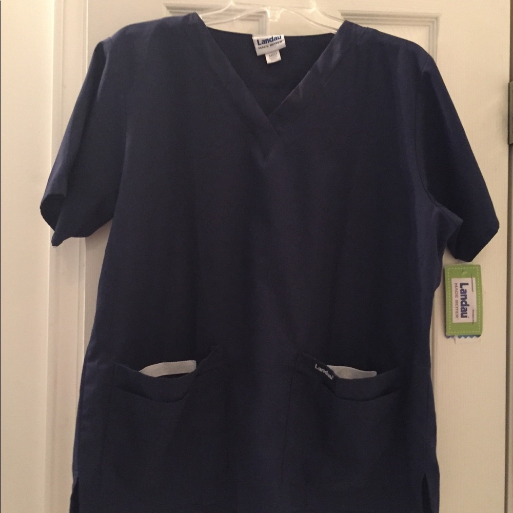Brand New Landau V Neck Navy Blue Scrub Top Medium